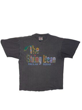 Vintage 90s Oneita Single Stitch Tshirt The String Bean Dallas Texas Gray Faded